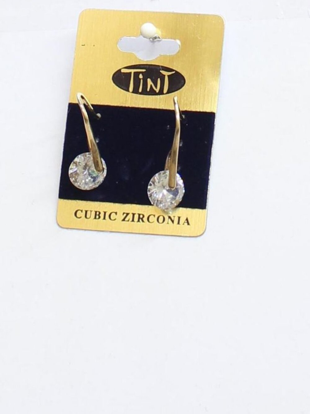 NWT Tint Elegant Floating Cubic Zirconia Dangly Earrings Gold / Clear 1.25"